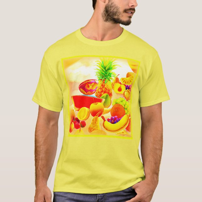 Camiseta Pintura de Frutas Tropicais exótica. Compre agora (Frente)