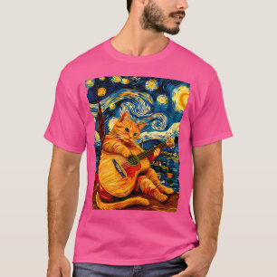 Camiseta Pintura De Gato Estrelado Noite Laranja Branca Bri