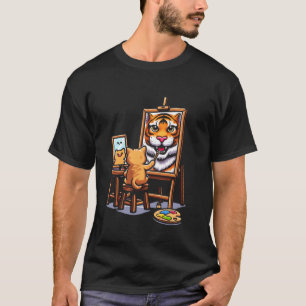 Camiseta Pintura de Gato Leão Desenho de Animal Arte Abstra