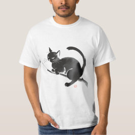 Camiseta Pintura de Gato Preto Elegante