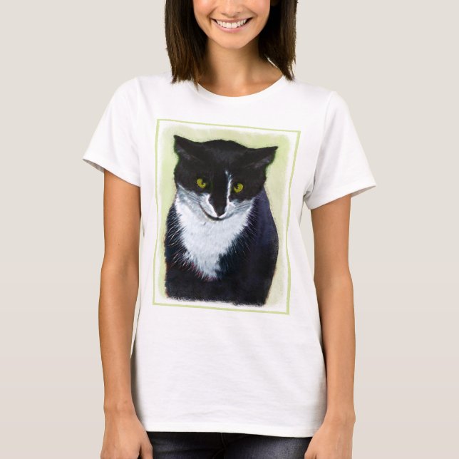 Camiseta Pintura de Gato Tuxedo - Arte de Gato Original Cus (Frente)