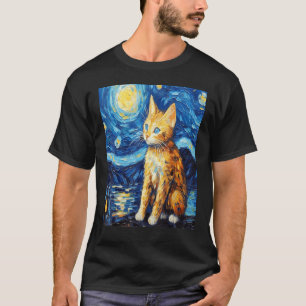 Camiseta Pintura de gatos engraçada Cat Lover Starry Night
