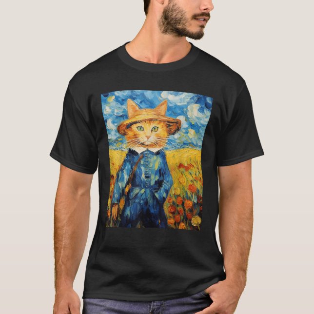 Camiseta Pintura de gatos engraçada Cat Lover Starry Night  (Frente)