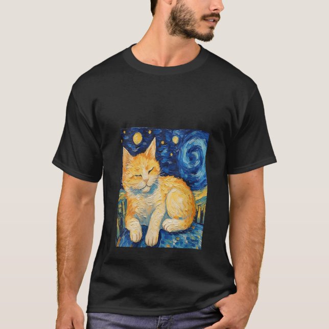 Camiseta Pintura de gatos engraçada Cat Lover Starry Night  (Frente)