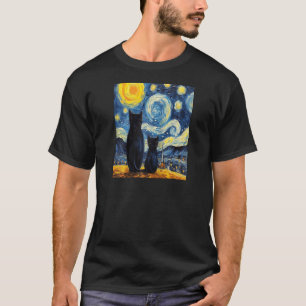 Camiseta Pintura de gatos engraçada Cat Lover Starry Night