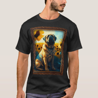 Camiseta Pintura de Girassol do Mastim Inglês Cachorro Ador