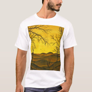 Camiseta Pintura de Gouache: céu amarelo, marrom.
