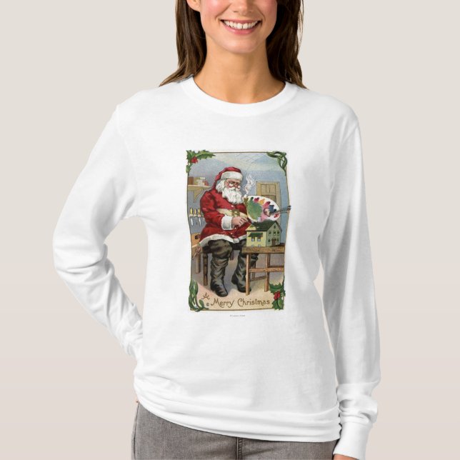 Camiseta Pintura de GreetingSanta do Natal (Frente)