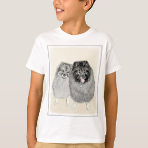 Camiseta Pintura de Keeshond, Mãe e Filho - Arte Original d