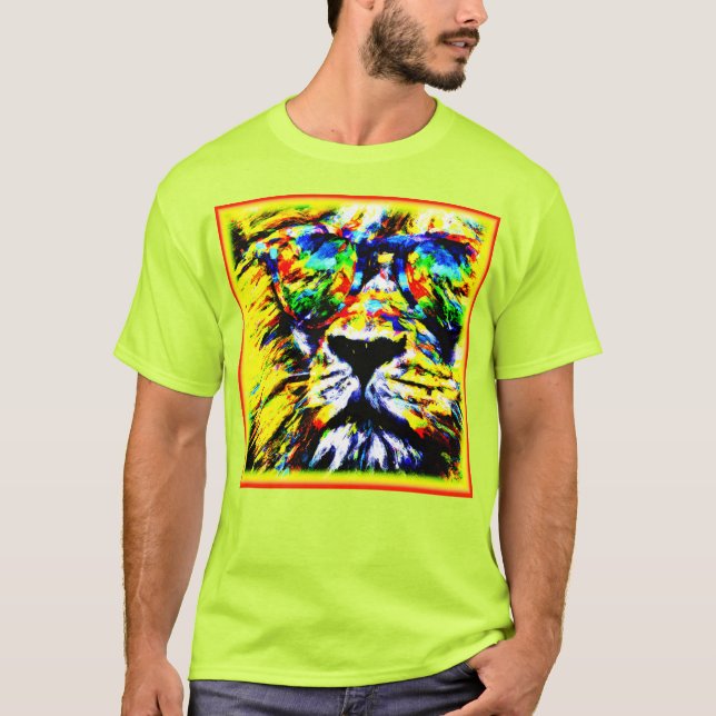 Camiseta Pintura De Leão Arco-Íris. Compre agora (Frente)