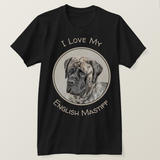 Camiseta Pintura de Mastiff Inglês (Brindle) - Arte Canina (Frente do Design)