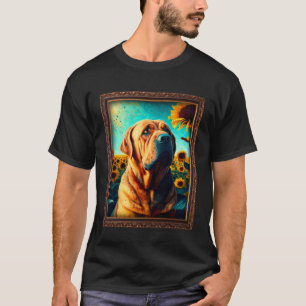 Camiseta Pintura de Mastim Espanhol Flor de Girassol Mãe Mu