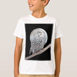 Camiseta Pintura de Moon e Coruja Neve - Arte de Pássaro O