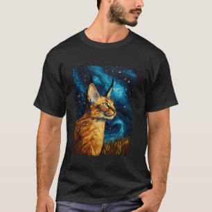 Camiseta Pintura de Noite Estrelada de Gato Caracal Big Flo
