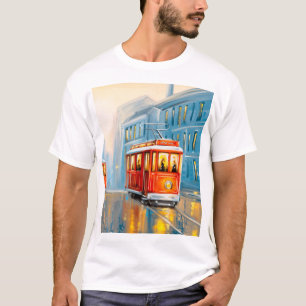Camiseta Pintura de óleo de elétrico de cidade antiga