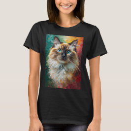 Camiseta Pintura De Óleo Vibrante De Gato De Gato Artístico
