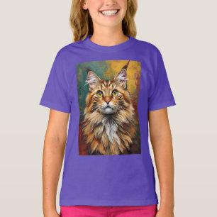 Camiseta Pintura De Óleo Vibrante De Retrato De Gato De Mai
