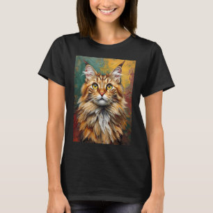 Camiseta Pintura De Óleo Vibrante De Retrato De Gato De Mai