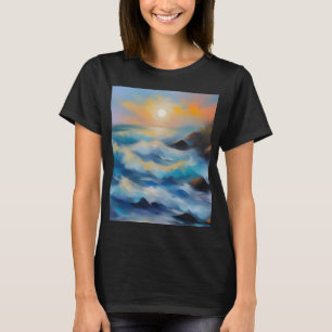 Camiseta Pintura de ondas de mar azul claro sob o sol