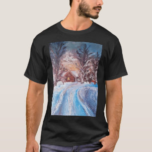Camiseta Pintura de paisagem nevada da temporada de graveto