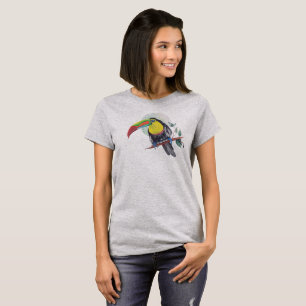 Camiseta Pintura de papagaio impressão Exótica Lua natura