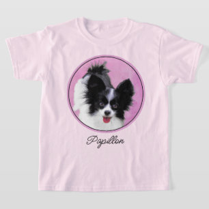 Camiseta Pintura de Papillon (Branco e Preto) - Arte Canina