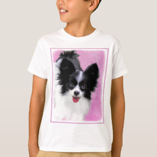 Camiseta Pintura de Papillon (Branco e Preto) - Arte Canina