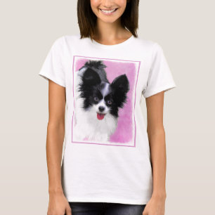 Camiseta Pintura de Papillon (Branco e Preto) - Arte Canina