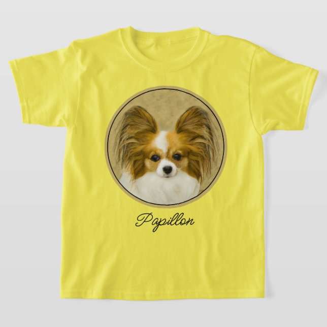 Camiseta Pintura de Papillon (Hound Tri) - Arte de Cão Orig (Postura )