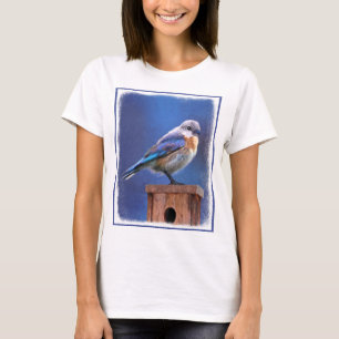 Camiseta Pintura de pássaro-azul (feminina) - Arte de pássa