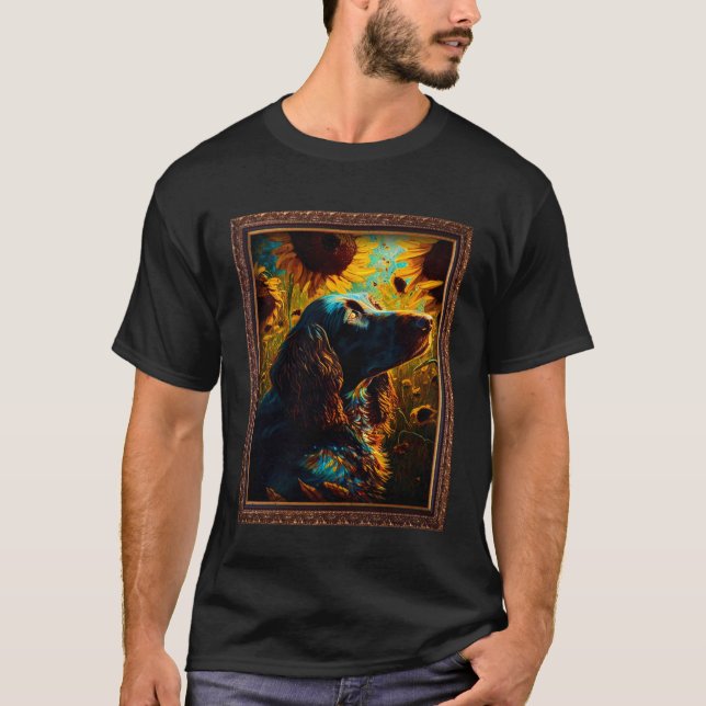 Camiseta Pintura de Pointer Alemão de Cabelo Longo Girassol (Frente)