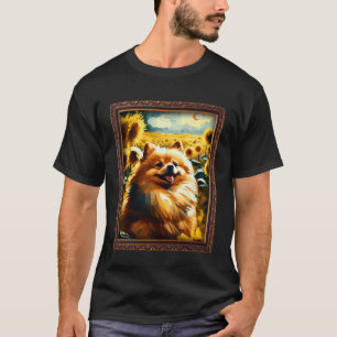 Camiseta Pintura de Pomerânia Girassol Flor Mamãe Mulheres