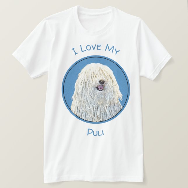 Camiseta Pintura de Puli - Arte de Cachorro Original Bonita (Frente do Design)