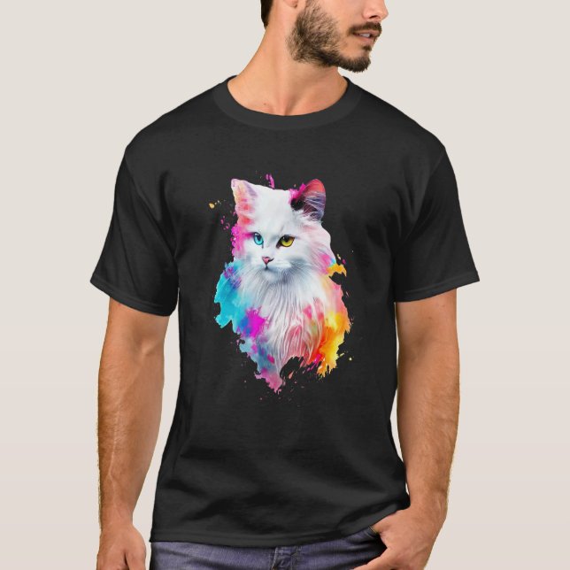Camiseta Pintura de Salpicos Coloridos Angora Turca, Abstra (Frente)