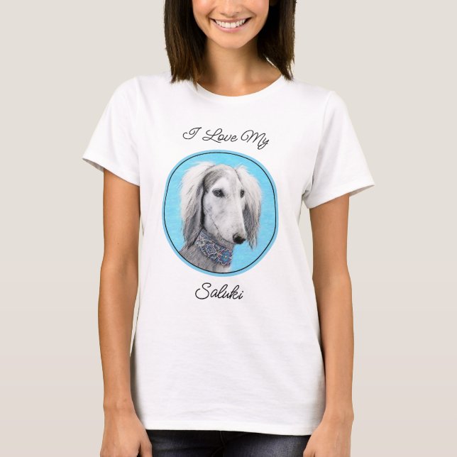 Camiseta Pintura de Saluki (Prata) - Arte de Cachorro Origi (Frente)