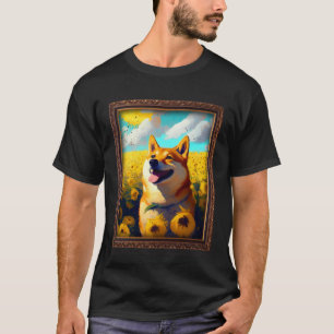Camiseta Pintura de Shiba Inu Flor de Girassol Mãe Mulheres