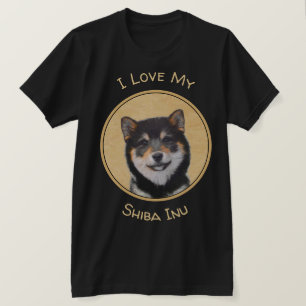 Camiseta Pintura de Shiba Inu (preto e Tan) - arte do cão