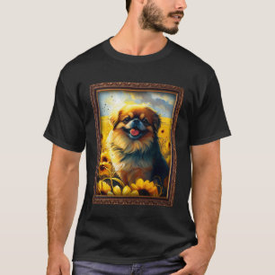 Camiseta Pintura de Spaniel Tibetano Flor de Girassol Mãe M