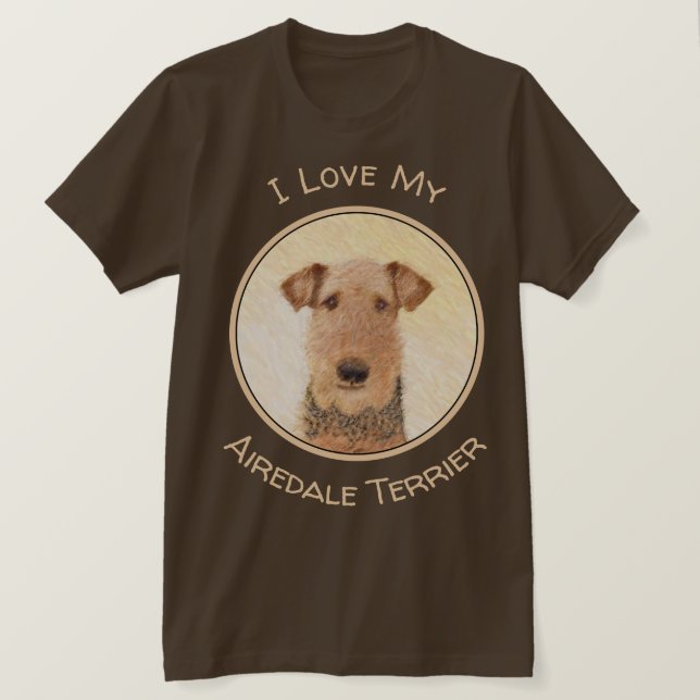 Camiseta Pintura de Terrier Airedale - Arte original cômoda (Frente do Design)