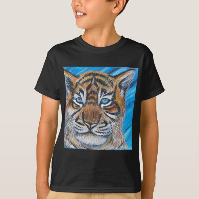 Camiseta Pintura De Tigre De Olhos Azuis (Frente)