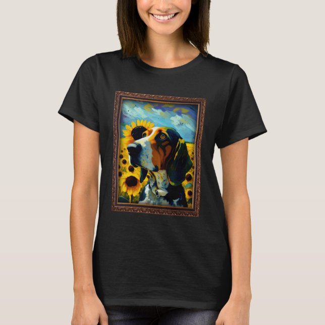 Camiseta Pintura de Treeing Walker Coonhound com Flor de Gi (Frente)