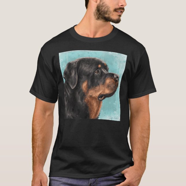 Camiseta Pintura De Um Rottweiler Adorável Do Lado L (Frente)