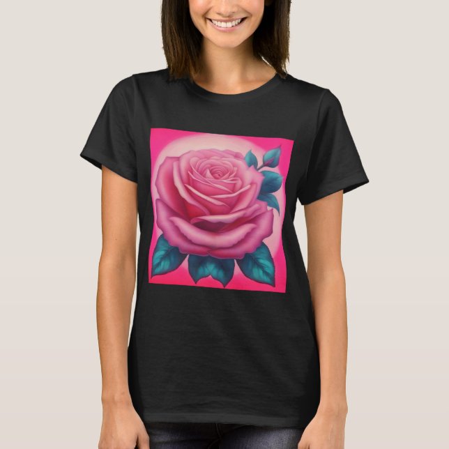 Camiseta Pintura de uma rosa-rosa-néon (Frente)