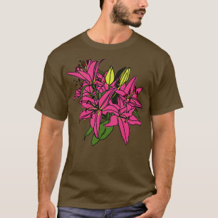 Camiseta Pintura digital de flores de lírio rosa