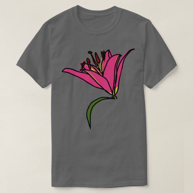 Camiseta Pintura digital de uma flor líbia rosa (Frente do Design)
