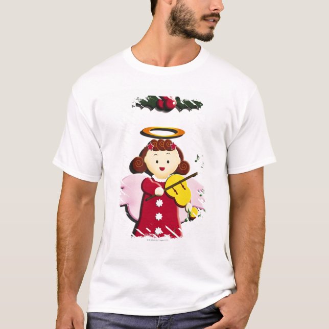 Camiseta Pintura do anjo que joga o violino, ilustração (Frente)