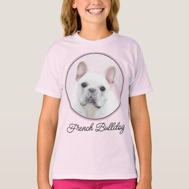 Camiseta Pintura do Buldogue Francês (Creme/White) - Arte C (Frente)
