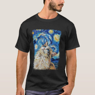 Camiseta Pintura do Gato Ragdoll Noite Estrelada