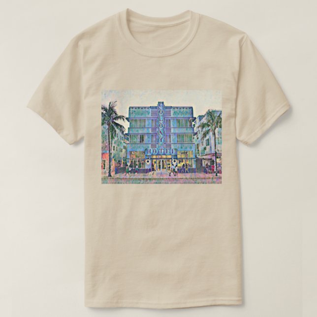 Camiseta Pintura do Hotel Deco de Arte de Miami Beach 2 (Frente do Design)