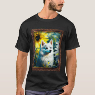 Camiseta Pintura do Klee Kai do Alasca Girassol Flor Mãe Mu
